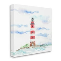 Stupell Industries Piros Csíkos világítótorony puha tengerparti táj vászon fal művészet, 20, Melissa Hyatt LLC tervezése