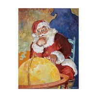 Védjegy képzőművészet 'Santa with Globe' vászon művészet Hal Frenck