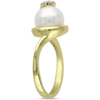Fehér, kerek tenyésztett édesvízi gyöngy és gyémánt-Accent sárga ródiummal bevont ezüst örvény gyűrű