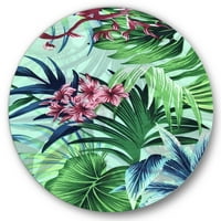 Designart 'Vintage Tropical Flowers VI' Hagyományos körfém fali művészet - 23 -as lemez