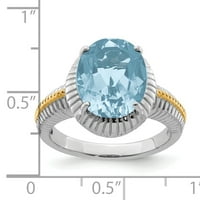 Primal ezüst sterling ezüst ródium flash aranylemez világos svájci kék topaz gyűrű