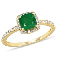 Miabella női karátos T.G.W. Párna vágott smaragd és carat T.W. Kerek vágott gyémánt 14 kt sárga arany halo gyűrű