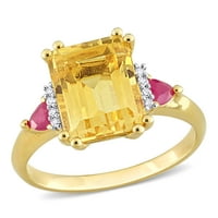 Miabella női 3- Carat T.G.W. Citrin rubin és gyémánt akcentus 18 kt sárga arany flash bevont sterling ezüst koktélgyűrű