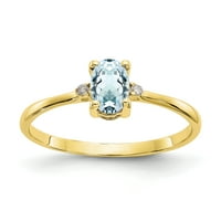 Ősi arany karátos sárga arany valódi gyémánt és akvamarin Birthstone gyűrű