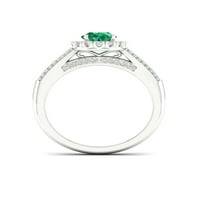 Imperial Gemstone Sterling Ezüst kerek vágás smaragdot hozott létre, és fehér zafír Halo női menyasszonyi gyűrűt hozott létre