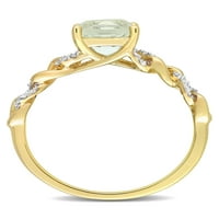 1- Carat T.G.W. Párna vágott zöld kvarc és karat T.W. Kerek vágott gyémánt 10KT sárga arany ovális linkgyűrű