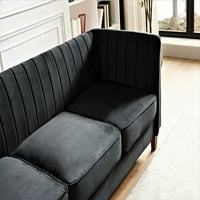 UsprideFurniture Plainfield Line Tufted Square Design bársonyos kanapé, fekete