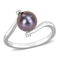 Miabella női fekete tenyésztett édesvízi gyöngy és fehér topaz sterling ezüst keresztező gyűrű