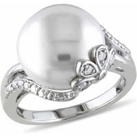 Fehér tenyésztett édesvízi gyöngy és gyémánt-Accent Sterling ezüst koktélgyűrű