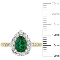 Miabella női 1- CT-t készített smaragd fehér topaz és gyémánt akcentus 10KT sárga arany halo gyűrű