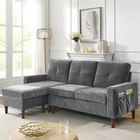 Aukfa 80 szekcionális kanapé a nappalihoz, üléses kanapé reverzibilis oszmánnal, zsenile, sötétszürke