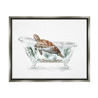 Stupell teknős úszás fürdőszoba kád állatok és rovarok festés szürke úszó keretes művészeti nyomtatási fal művészet