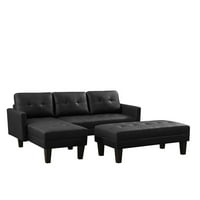 Aukfa szekcionált kanapé - L alakú alvó kanapé kóccsalók oszmán padkal a nappali - fekete