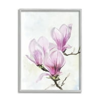 Stupell Buding Magnolias rózsaszín virágos botanikus és virágfestés szürke keretes művészeti nyomtatási fal art