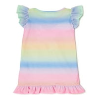 Btween Girl's szivárványos egyszarvú fodros pizsama nightgown megfelelő hajú scrunchie-vel, 4-12.
