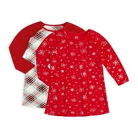 A Wonder Nation lányok gyapjú karácsonyi hosszú ujjú hálóing pizsamák, 2-csomag, méretek 4- & Plus