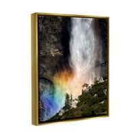 Stupell Industries Rainbow Waterfall Cliffs Fotó Fémes arany úszó keretes vászon nyomtatott fali művészet, Mindy Sommers tervezése