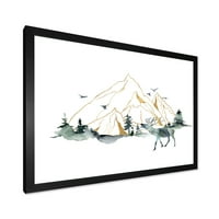 Designart 'erdei szarvasok és hegyek minimalista tájképe' Modern Keretes művészet nyomtatás