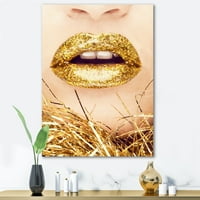 Designart „Az arany női ajkak közeli képe” modern vászon fali művészet