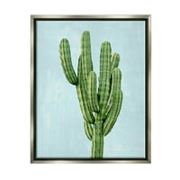 Sivatagi kaktusz kék égbolt botanikai és virágos grafikus csillogás szürke keretes művészet nyomtatott fali művészet