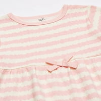 Touched by Nature baba és kisgyermek lány organikus pamut rövid ujjú ruhák 2Pk, Rózsaszín Szürke firka, 6 hónapos