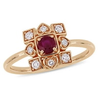 Miabella női karátos T.G.W. Ruby és karátos gyémánt 10KT rózsa arany kézműves gyűrű