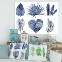 Kék akvarell trópusi levelek IV festmény vászon művészeti nyomtatás