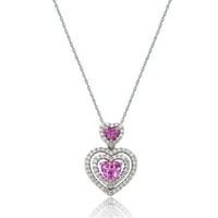 Brilliance Fine Jewelry Sterling Ezüst rózsaszín zafír és fehér köbös cirkónium -dioxid -dupla szív medál, 18 lánc