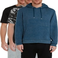 Stúdió férfi és nagy férfi savasmosó gyapjú kapucnis pulóver és nyomtatott pólók, 3 darabos készlet, méretek XS-3XL, Mens pólók