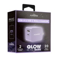 Ragyogás a sötét USB-C USB-A fali töltőben-lila