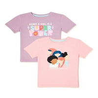 Girls Women Day grafikus pólók, 2-csomag, méret 4-18