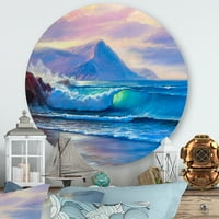 Designart 'Kék hullámok, amelyek a tengerparti tájban törnek, a tengeri és parti körfém fali művészet - 23 -as lemez