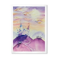 Designart 'Fairy Tale Kingdom Palace a Purple Mountain Top' Gyermekművészet keretezett művészete