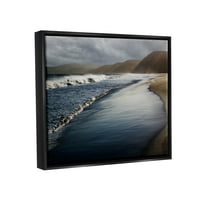 Tengerparti habgörgő hullámok tengerparti fénykép Jet fekete keretes művészeti nyomtatási fal művészet