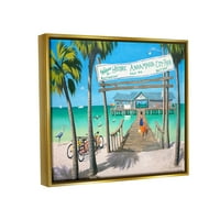 Nyári vakáció tengerparti móló parti festmény fém arany keretes művészeti nyomtatási fal művészet