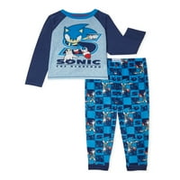 Sonic the Hedgehog Boys hosszú ujjú felső és nadrág 2 darabos pizsama szett, Méretek 4-12
