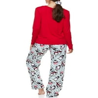 Sleep & Co. Női és női plusz hosszú ujjú felső és plüss nadrágos pizsama alváskészlettel, megfelelő Scrunchie hajdak kötéssel,