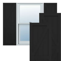 Ekena Millwork 15 W 60 H True Fit PVC Két egyenlő panel parasztház rögzített redőnyök w z-bar, fekete