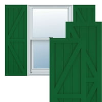 Ekena Millwork 18 W 25 H True Fit PVC Két egyenlő panel parasztház rögzített redőnyök w z-bar, viridian zöld