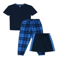 A Wonder Nation Boys rövid ujjú felső, rövidnadrág és kocogós nadrág 3 darabos alvó pizsama szett, Méretek 4- Husky