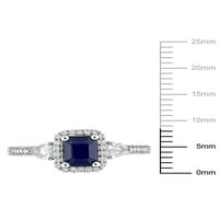 Carat T.G.W. Fehér és kék zafír és karat T.W. Gyémánt 14KT fehér arany eljegyzési gyűrű
