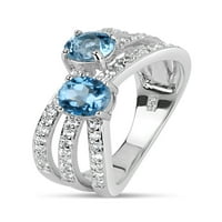 Kék topaz és fehér topaz sor gyűrű gyűrű a serling ezüstben