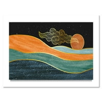 Designart 'Absztrakt természet Sea Sun Sky Mountain Landscape' Modern vászon fali művészet nyomtatás
