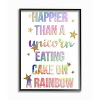 A Stupell Industries boldogabb, mint az egyszarvú étkezési sütemény a Rainbow idézet keretes fali művészete, Daphne Polselli,