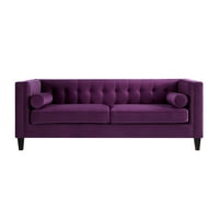 Lena lila bársony kanapé - gombos gombbal, négyzet alakú eszpresszó kivitel kúpos lábak, négyzetkar