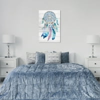 Wynwood Studio Canvas Dreamcatcher és Tollok megfordított fa divat és glam tollak fali art vászon nyomtatott kék türkiz 24x36