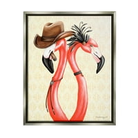 Stupell Industries Vintage Flamingos cowboy kalap Antik divatos ruhák grafikus csillogás szürke úszó keretes vászon nyomtatott