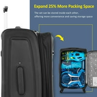 Softside poggyász kibővíthető bőrönd, függőleges fonó softshell könnyű poggyász utazási készlet üzleti, utazás, fekete